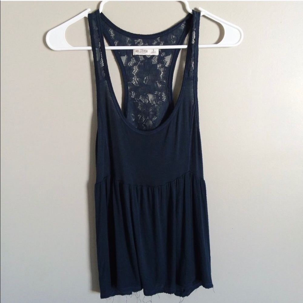 Hollister Flowy Tank w/ Lace Back, L -Navy blue